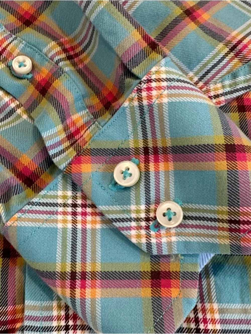 Tommy Hilfiger Teal Plaid Button-Down Shirt - Picture 6 of 7